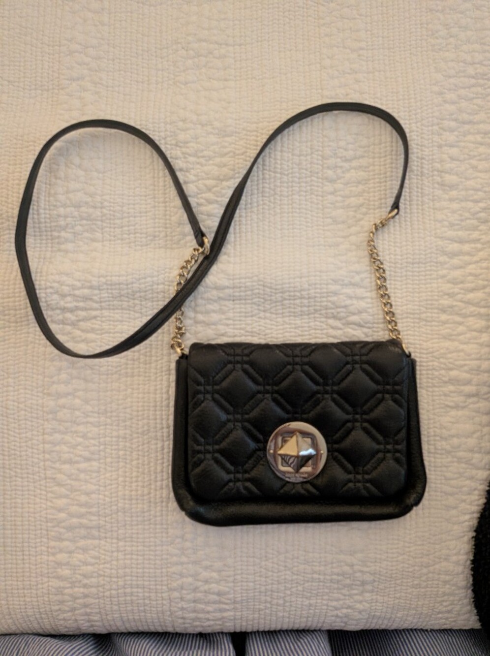 Black Quilted Leather Purse with Gold Hardware
